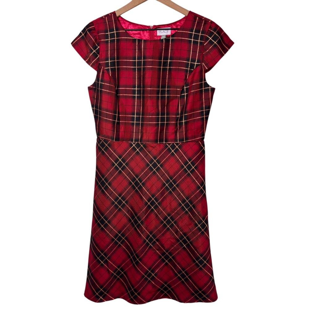 The Children's Place Red and Black Plaid Holiday Red & Gold Women Dress Size 12